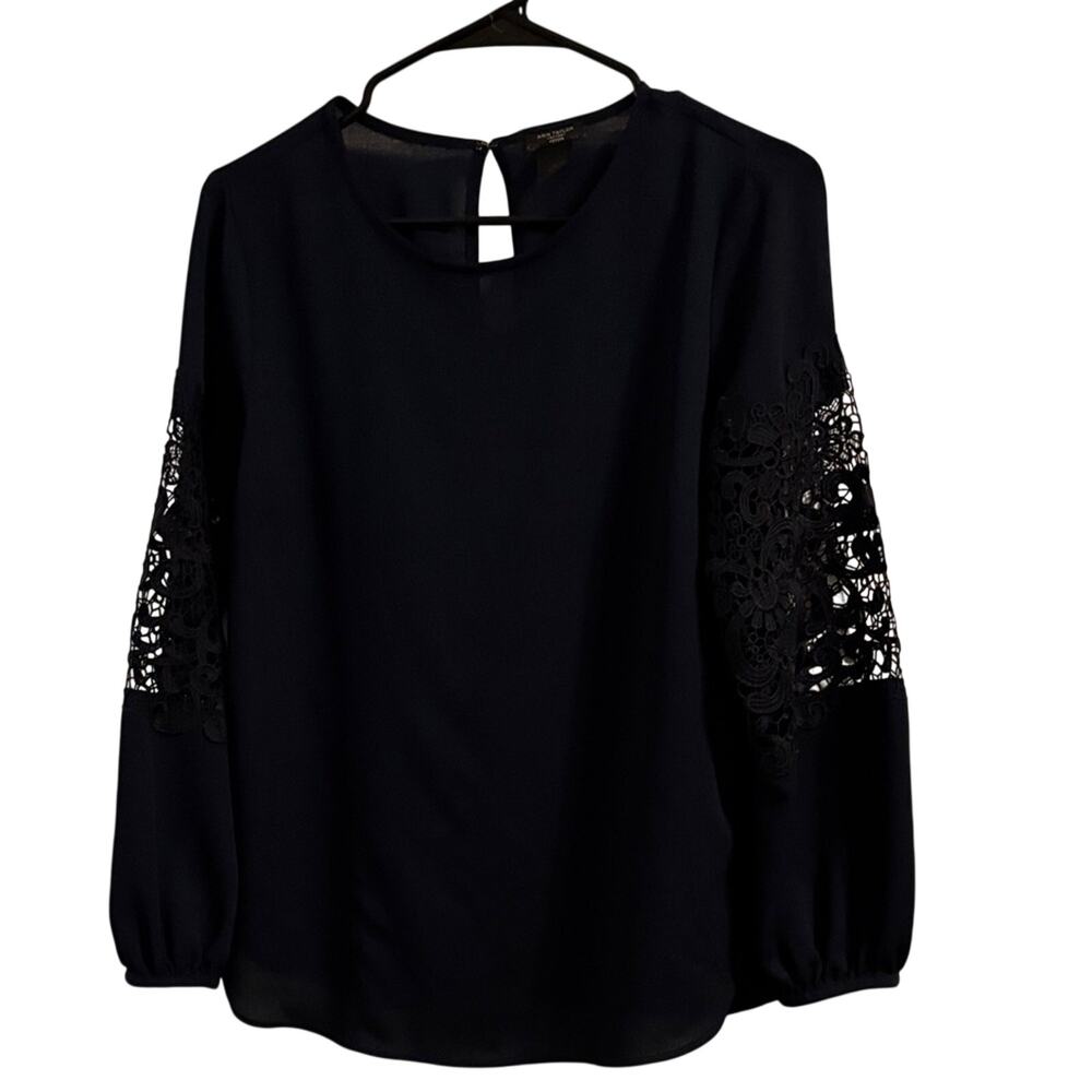 Ann Taylor Midnight Blue Blouse with Lace Detail